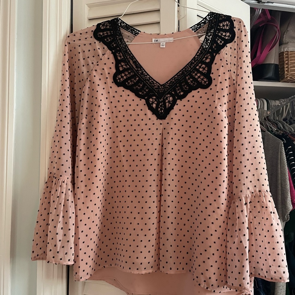 DR2 Daniel Rainn Pink Swiss Dot Blouse